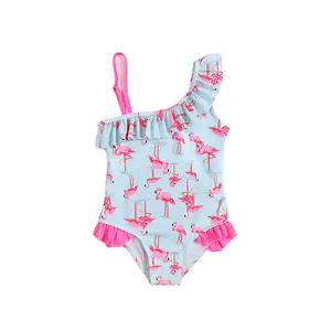 Factory Wholesale Boutique Kids Baby Girl Swimwear Flamingo Crossover One Piece Design Swimsuit