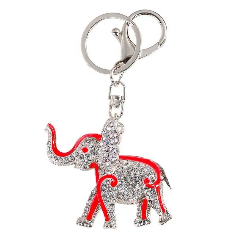 Mode nouvelle association porte-clés porte-clés éléphant rouge eau diamant porte-clés