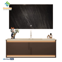 Miroir lumineux intelligent mural moderne en bois massif marron OEM Juerte avec lavabo et robinet pour salle de bain, chambre et salle à manger