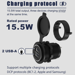 Nhà Máy DC 12V 24V Không Thấm Nước Nhúng Gắn Kết 15.5W Có Thể Đảo Ngược Kép Loại Một Cổng <span class=keywords><strong>USB</strong></span> Marine RV Xe Buýt Xe Hơi Sạc Ổ Cắm - Product Image 3