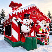 Château gonflable de Noël avec Père Noël et bonhomme de neige en 3D, rouge et blanc, pour les enfants, fête en plein air