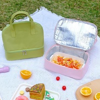 Sac à main thermique à deux étages pour famille bento pique-nique sac à lunch isolé en feuille d'aluminium sac fourre-tout pour déjeuner rafraîchissant