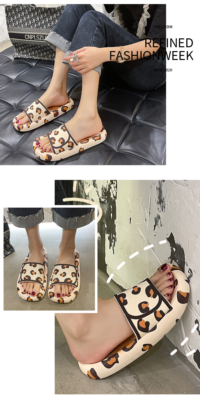 New Leopard Print Slipper Thick Sole Home Slippers Fashion Soft Non-slip Sandals Women