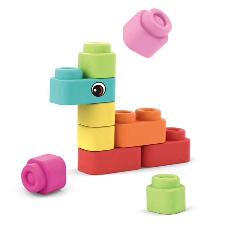 QS Wholesale Baby DIY Assembly Soft Rubber Blocks Toys Kids Friendly Material Washable Building Block Set Toys For Children