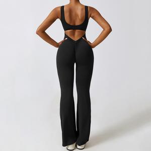 Pantalon évasé creux en spandex en polyester personnalisé Combinaison de yoga pour femmes - Product Image 5