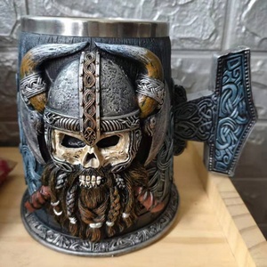 Chope à bière Viking Pirate 600 ml, style médiéval, en résine et acier inoxydable, rétro 3D, type Tankard, tasses à café en résine et acier inoxydable - Product Image 2