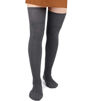 Chaussettes longues en tricot pour femmes, à la mode, respirantes, à compression, épaisses, au-dessus du genou, 2 paires, noir et blanc