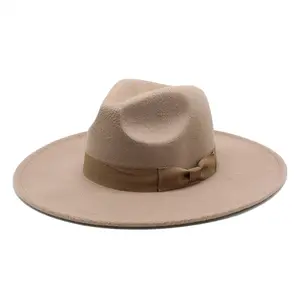 High Quality Woolen Winter Vintage Distressed Wide Brim Fedora Hat Women Lady Panama hat Flat Brim Fedoras