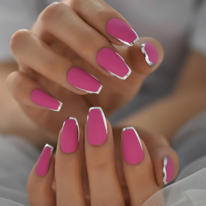 <span class=keywords><strong>Uñas</strong></span> Postizas Medianas Tipo Ataúd con Puntas Francesas Metálicas, <span class=keywords><strong>Uñas</strong></span> Acrílicas <span class=keywords><strong>Mate</strong></span>, <span class=keywords><strong>Uñas</strong></span> Postizas Rosas para Mujer, Otoño, 24 Piezas - Product Image 6