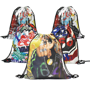 Promotional Nylon Drawstring Bags Sublimation Polyester Draw String Bag Custom Logo Gym Sports Drawstring Backpack