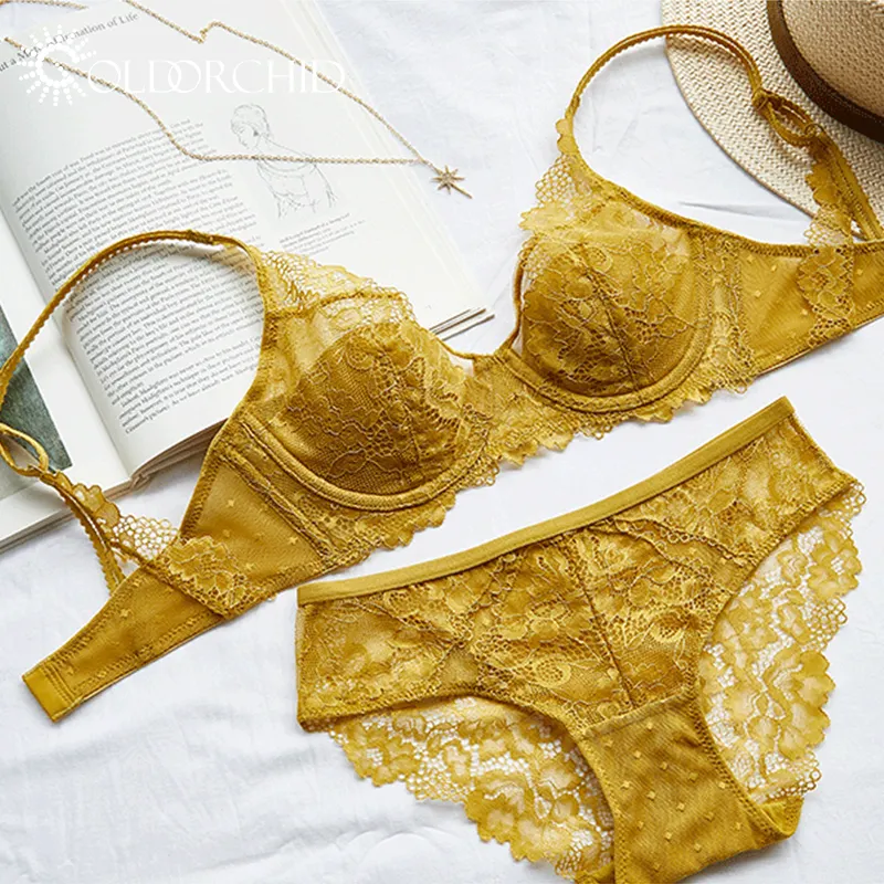 Senhoras Sexy lingerie calcinha sutiã amarelo conjunto de fotos para a venda