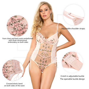 Nuovo Stile <span class=keywords><strong>Elegante</strong></span> Tuta Teddy Rosa Lingerie da Donna con Ricamo Floreale Trasparente e Scavato, Body Sexy Taglie Forti - Product Image 6