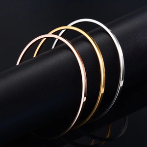 Bracelet jonc minimaliste en acier inoxydable pour femme, simple, accessoire de bijouterie, bracelet manchette, cadeau, largeur 2 mm - Product Image 3