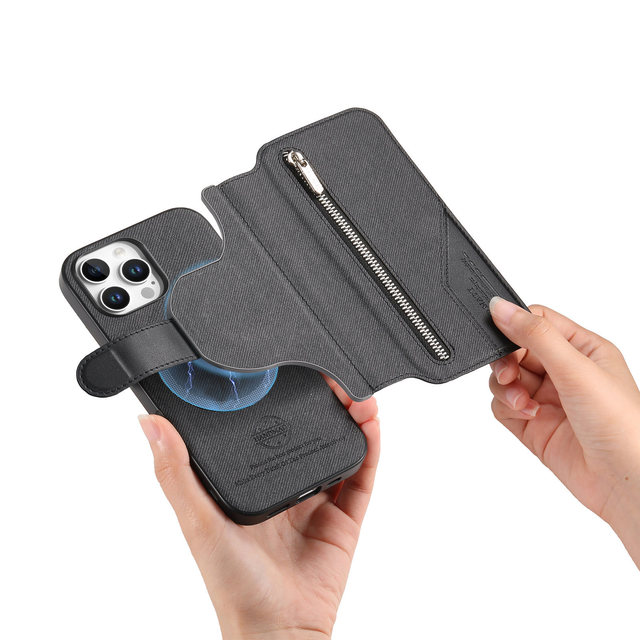 Luxury 2 In1 Leather Magnetic Detachable Flip Card Slots Wallet Phone Case for iPhone 16 15 14 Pro Max Holder Stand Back Cover