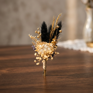Dried Flower Lapel Boutonniere Floral <b>Buttonhole</b> Gold Tone Floral Accessory for Wedding Party Suit Decor - Product Image 3