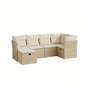 Ensemble de canapés de jardin beige en rotin, mobilier d'extérieur avec coussins en mousse haute densité, design contemporain imperméable - Product Image 1