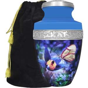 Urna de cremación metálica de aluminio con clase de diseño impresionante con diseño de bandas antiguas utilizada para mantener las cenizas de los humanos de forma segura - Product Image 3