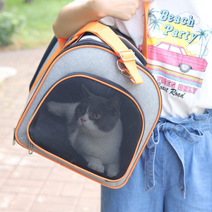 Transportín portátil para mascotas, bolsa de viaje de malla transpirable para gatos y perros, color naranja, uso en coche, diseño sólido - Product Image 3