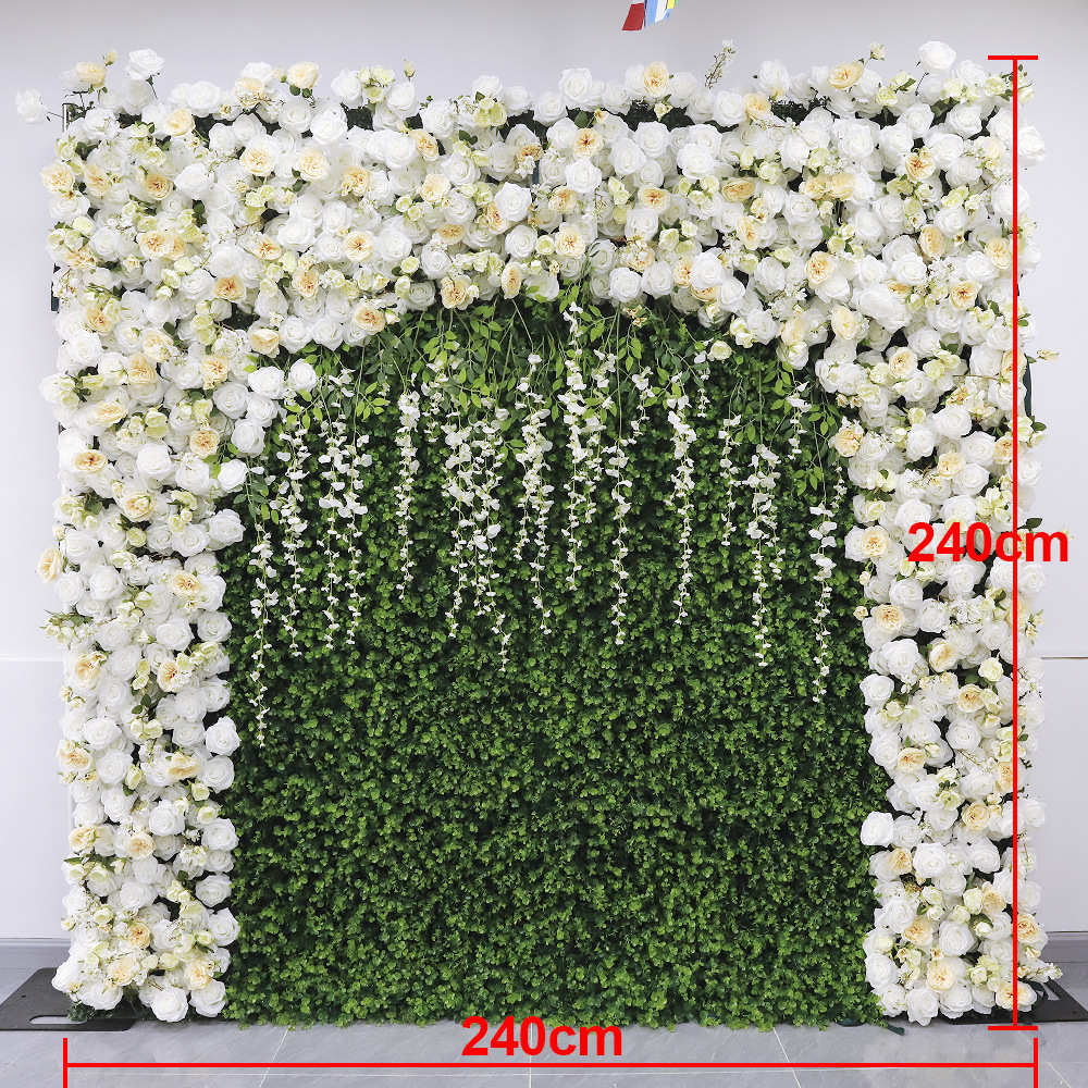 Pared de rosas verde y blanco - 1 unidad cuadrada - Precio por unidad - Efecto 24m x 24m