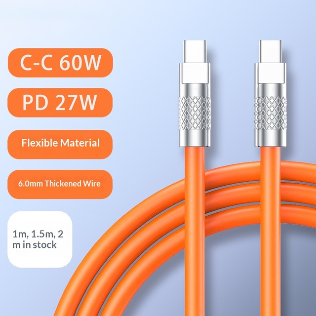 Zinc Alloy USB-C to C 60W Fast-Charging 1 Meter Cable Compatible with PD 27W for Laptop Charging