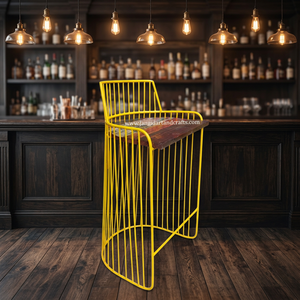 Chaise de bar industrielle en métal, tabouret haut avec assise en bois et base en métal, mobilier pour restaurant, hôtel, bar - Product Image 6