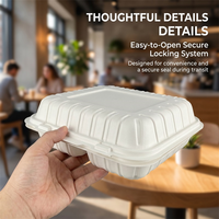 Contenant alimentaire jetable en MFPP à charnière, écologique, de qualité alimentaire, blanc, moderne, pour plats à emporter, anti-fuite, compatible micro-ondes, empilable