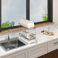 Égouttoir à vaisselle minimaliste moderne en acier inoxydable à double couche, panier d'égouttage, rangement de cuisine, plateau de table