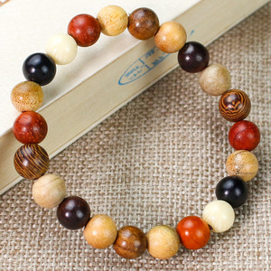 Multi Gemstone Wooden <b>Bracelet</b> 8mm 22 Beads Sandalwood Buddhist Style Unisex <b>Couple</b> Everyday Wear New Chinese Design - Product Image 1