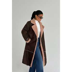 Cappotto Reversibile in Finta <span class=keywords><strong>Pelliccia</strong></span> di <span class=keywords><strong>Visone</strong></span> Marrone, Stampa Motivo <span class=keywords><strong>Animale</strong></span>, Chiusura con Cerniera e Cintura, Decorazione con Bottoni, Parka in Nylon - Product Image 2