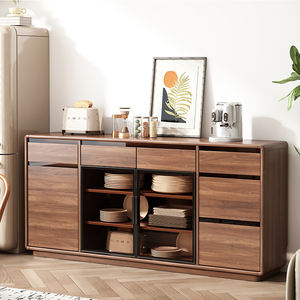 Buffet de salle à manger minimaliste avec portes vitrées doubles et tiroir, meuble de rangement moderne en bois massif - Product Image 5
