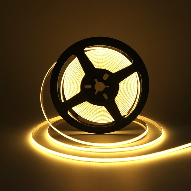 24V 400 LEDs/m 5mm Ultra-Narrow COB LED Strip Light IP20 Warm White 2700K Flexible Tape Light CRI90 Dimmable CE ROHS Home