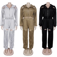 Ensemble sweat-shirt et pantalon à franges, streetwear, survêtement à capuche pour femme, ensemble deux pièces femme