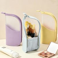 Trousse de rangement portable pour pinceaux de maquillage avec fermeture éclair, grande capacité, en PU, avec fenêtre semi-transparente en TPU imperméable, idéale pour les voyages