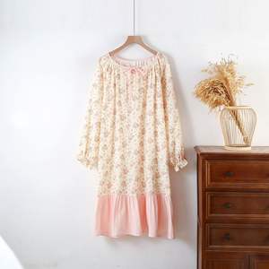Women's Cotton Nightdress with Long Sleeves Floral Print <strong>Fairy</strong> Wind Skirt for Spring and Autumn-XS Size Soft Home <strong>Dress</strong> - Product Image 1