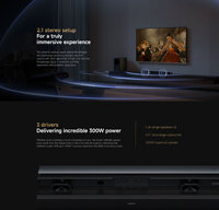 Barre de son 2.1 canaux Pro 300W de haute qualité avec Dolby Digital Plus, mode Film, ARC, Coaxial et woofer de 8 pouces