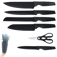 Ensemble de couteaux à viande professionnels en acier inoxydable avec manche en plastique et support à couteaux, design moderne, ensemble de cuisine cadeau