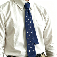 Cravates en tricot de polyester personnalisées avec logo brodé, à extrémités plates, motif étoile tendance, pour hommes, cravates fines décontractées