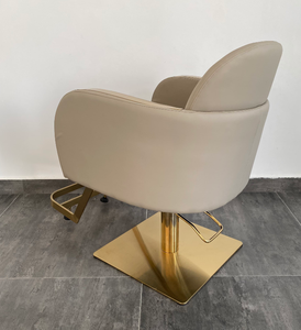 Silla de Peluquería Hidráulica Reclinable, Dorada y Gris, para Salón de Belleza y Barbería - Product Image 5
