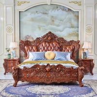 Tempat Tidur Mewah Desain Eropa Berkualitas Tinggi dengan Pelapis Kulit Awet dan Rangka Kayu Solid untuk Perabot Kamar Tidur