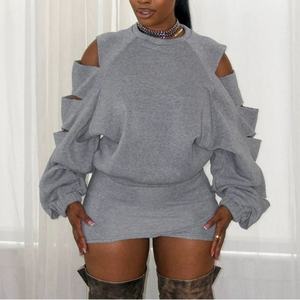 Winter New Arrival Women's Casual Sexy Dress 100% French Terry Cotton Crew Neck Hollow Long Sleeve Dress Everyday Street Dress - Product Image 2