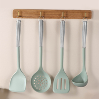 Manjia Lot de 5 ustensiles de cuisine en silicone antiadhésif avec manche en bois Outils de cuisine Gadgets pour ustensiles de cuisine antiadhésifs
