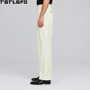 Custom <b>Pleated</b> Straight Leg Pants <b>Men</b> Chino Tailored Dress <b>Trousers</b> <b>Double</b> Pleat Relaxed Fit Business Casual Wholesale Bulk - Product Image 5