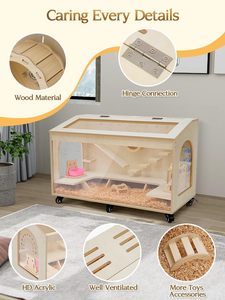 <span class=keywords><strong>Cage</strong></span> à hamster en bois transparente avec dessus amovible - Habitat ventilé pour petits animaux, maison d'observation pour souris - Product Image 4