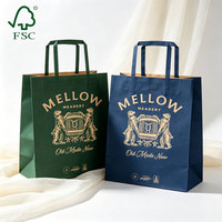 Custom Logo Printed Kraft Paper Shopping Bag Reinforced Flat Handles Recyclable Paper Packaging Bag for Cafe Milk Tea Takeaway