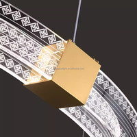 Lustre LED moderne à 2 niveaux, luminaire suspendu circulaire en acrylique doré pour salon, salle à manger, hall d'entrée