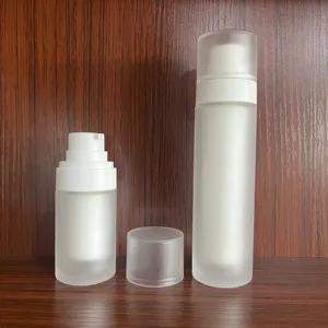 New 15ml 30ml 50ml Round Matt White Frosted Glass Airless Bottle With Replacement Inner Tube