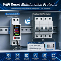 Pelindung Tegangan Multi-Fungsi WiFi Smart TUYA App 63A 1P+N dengan Meter Energi LCD dan Proteksi Kebocoran Smart Life