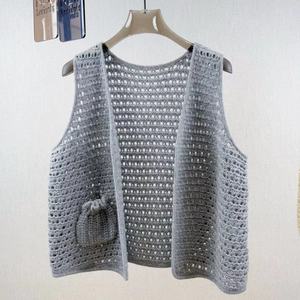 Chaleco de <span class=keywords><strong>Punto</strong></span> sin Mangas Holgado para <span class=keywords><strong>Mujer</strong></span>, Estilo Cárdigan, Diseño <span class=keywords><strong>Calado</strong></span> sin Botones, Novedad de Otoño - Product Image 4