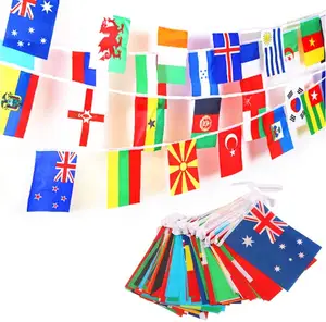 Polyester dize dünya bayrakları Bunting afiş asılı Bunting flama bayrakları 2022 katar dünya kupası Top 32 ülke