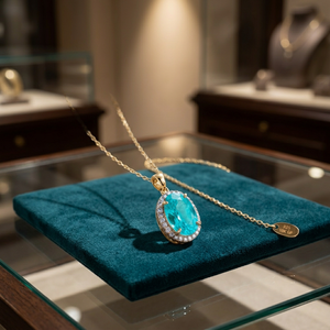 Gold Plated 925 Sterling Silver Geometric Trendy Link Chain Oval Blue Zircon Pendant Necklace for Women Gift Party Jewelry - Product Image 2